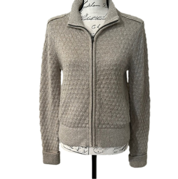 Banana Republic Sweaters - Banana Republic Light Brown Wool Blend Knit Zipper Cardigan Sweater Size…